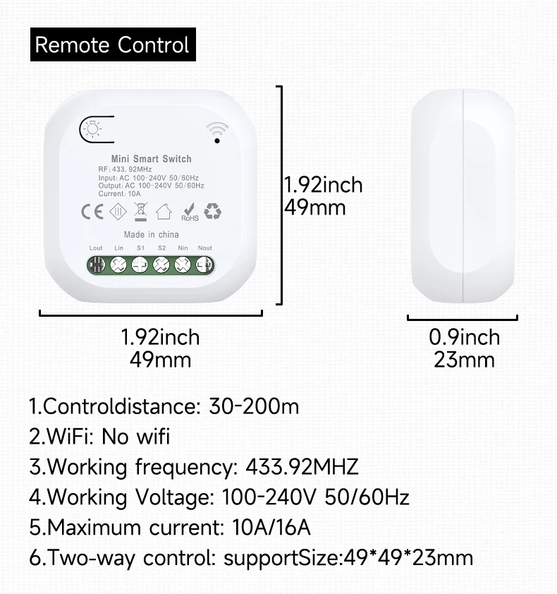 QX-305 Self-powered Required Light Switch 10A 110V-240V 1 Gang Kinetic Switch Wireless Remote Control Switch