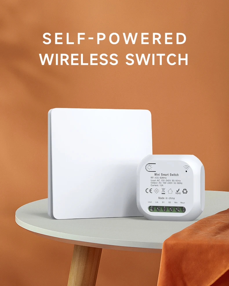 QX-305 Self-powered Required Light Switch 10A 110V-240V 1 Gang Kinetic Switch Wireless Remote Control Switch