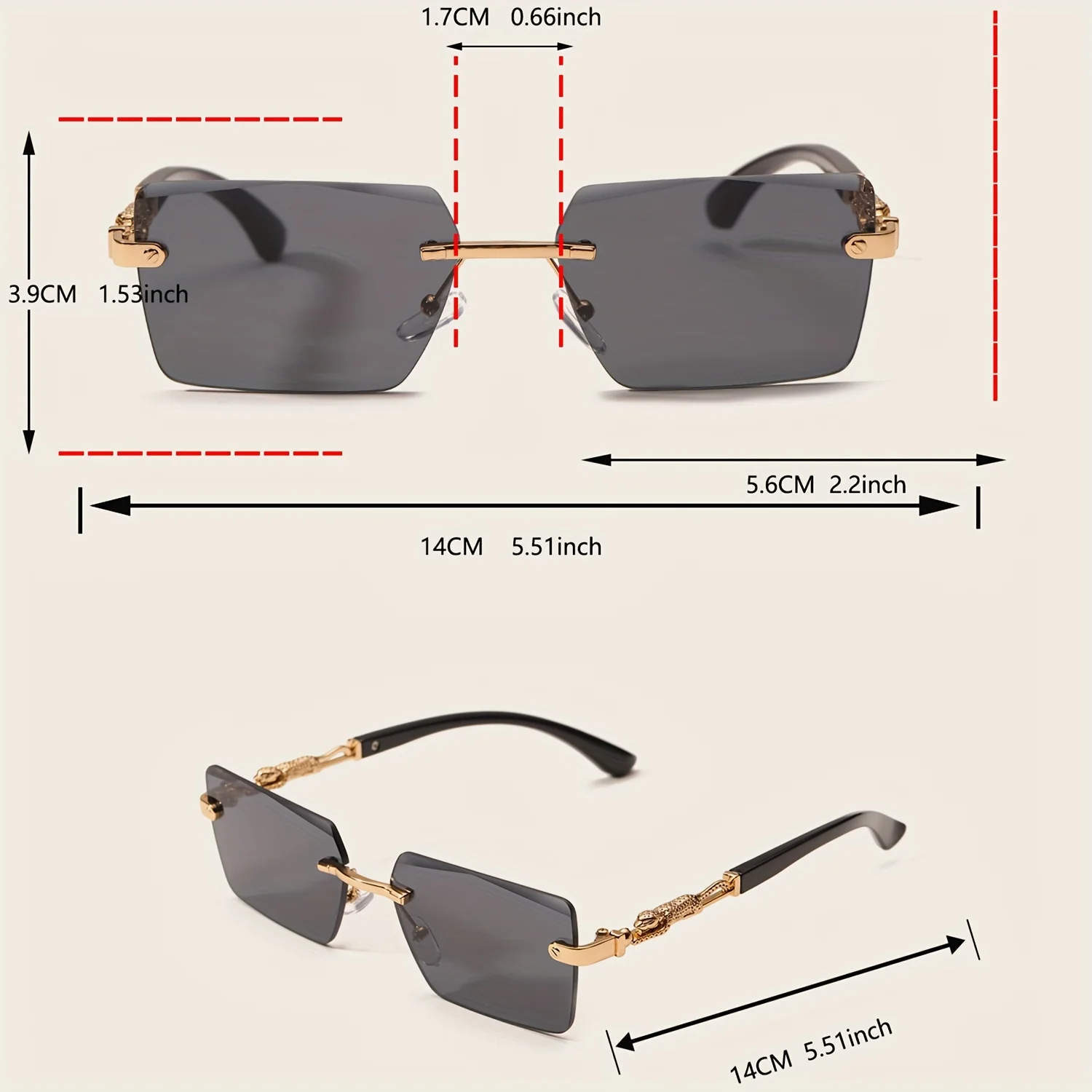 1pc Rimless Sunglasses Rectangle Women Men Shades Small Square Sun Glasses For Female Male Beach Vacation Travel Eyewear