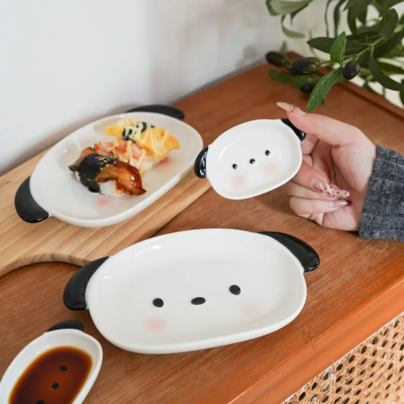 Cute puppy shaped 8-inch sushi plate and 4-inch dipping dish
