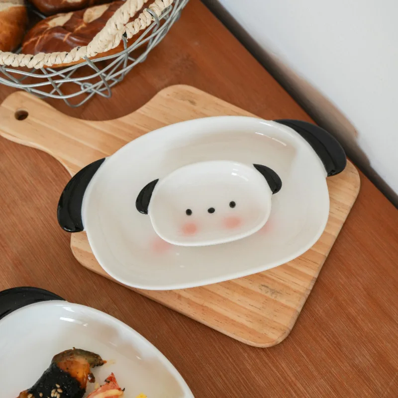 Cute puppy shaped 8-inch sushi plate and 4-inch dipping dish