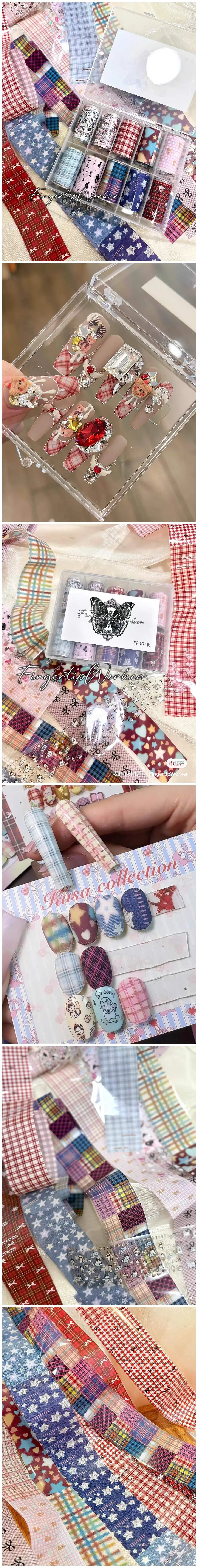 10Rolls Flower Lace Plaid  Bow  Nail Foils Transfer Paper  Nail Art Stickers  Manicure Set Decal  Nails Decoration