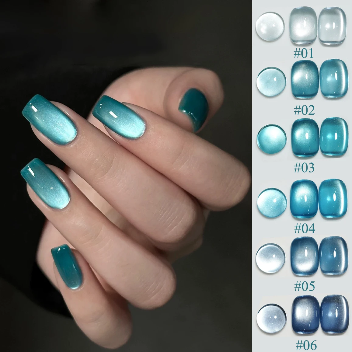 1-12pcs TC Summer Blue Glass Bead Cat Eye Gel Nail Polish Flash White Spar Nude Color Magnet Nail Art Gel Salon Christmas Nails