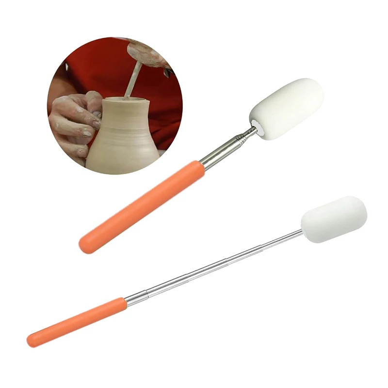 Pottery Absorbent Sponge Telescoping Stick Pottery Sculpture Sponge Holder DIY Ceramic Throwing Stick Pottery Trimming Tools