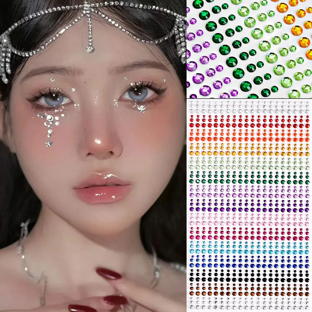 162/216/900pcs Eye&Face&Body Diamond Tattoos Stickers 3/4/5/6mm Colored Glitter Rhinestone Tattoo for Party Makeup Gem Accessory