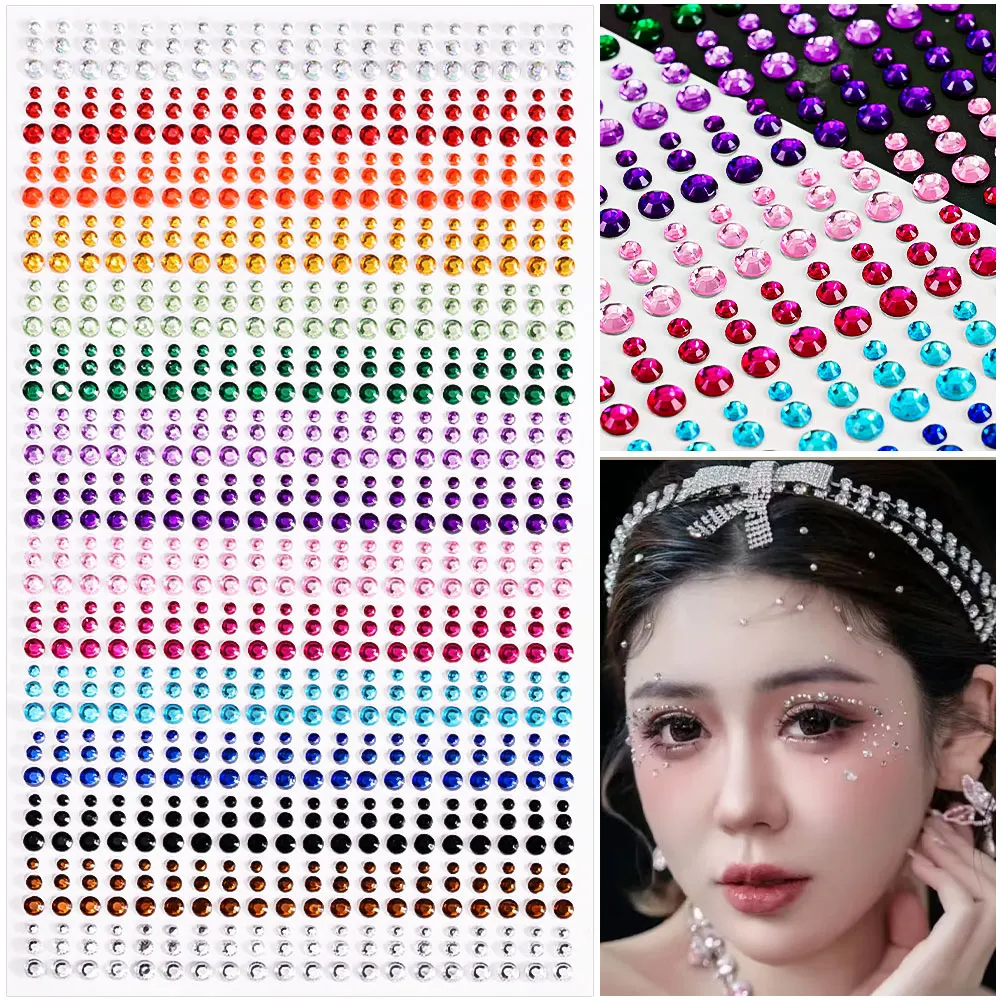 162/216/900pcs Eye&Face&Body Diamond Tattoos Stickers 3/4/5/6mm Colored Glitter Rhinestone Tattoo for Party Makeup Gem Accessory