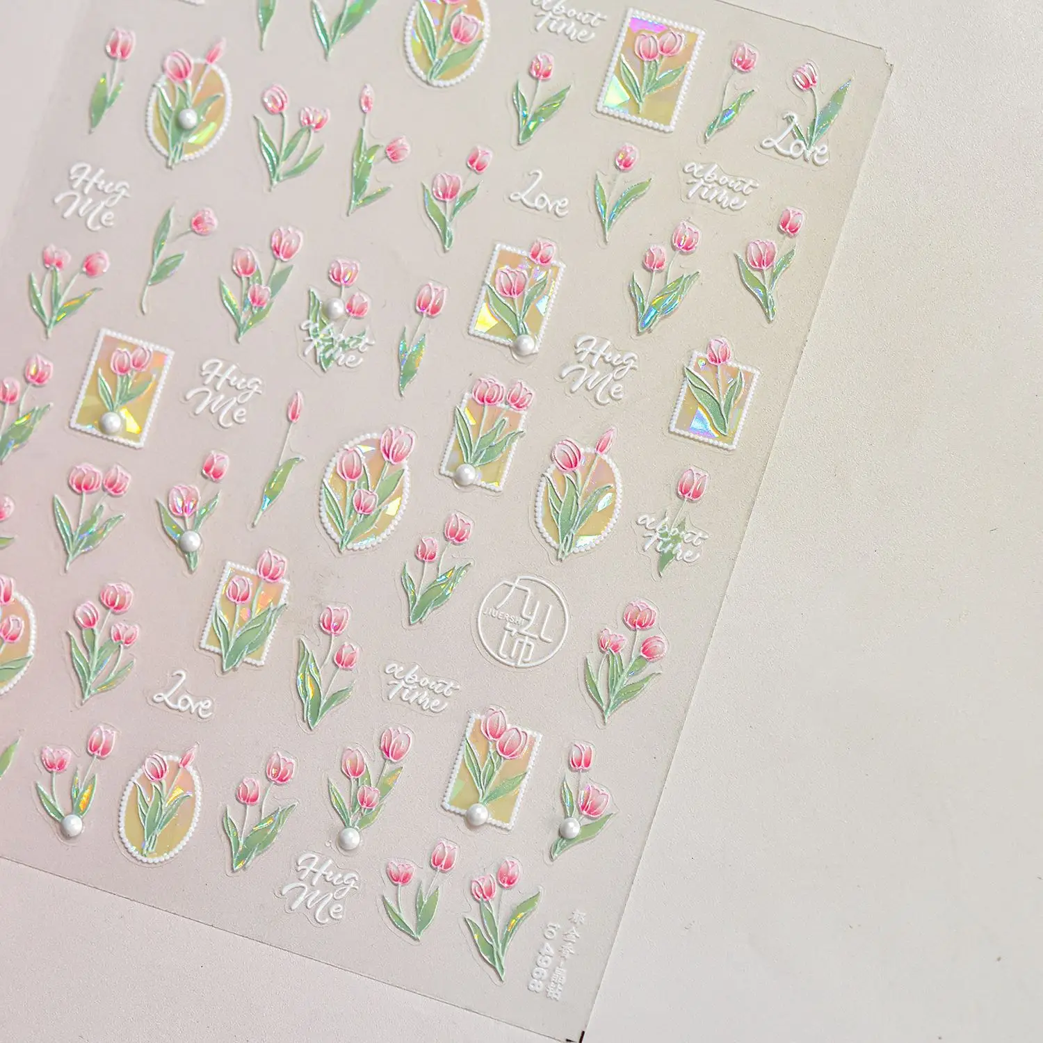 Camellia Flower Blooming Petal Floral Blue Leaves Chinese Characters Poetry Golden 5D Nail Art Sticker Adhesive Manicure Decal