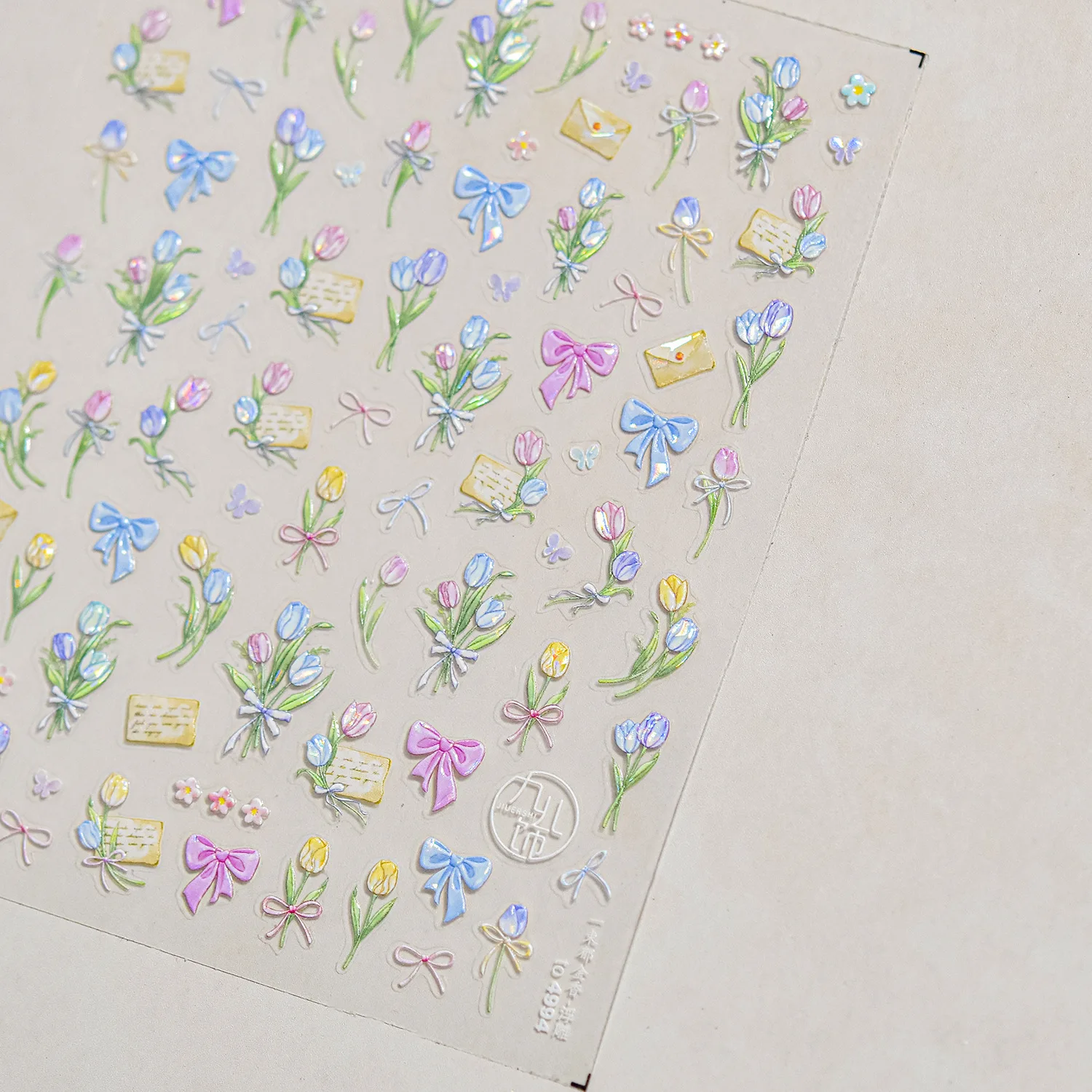 Camellia Flower Blooming Petal Floral Blue Leaves Chinese Characters Poetry Golden 5D Nail Art Sticker Adhesive Manicure Decal