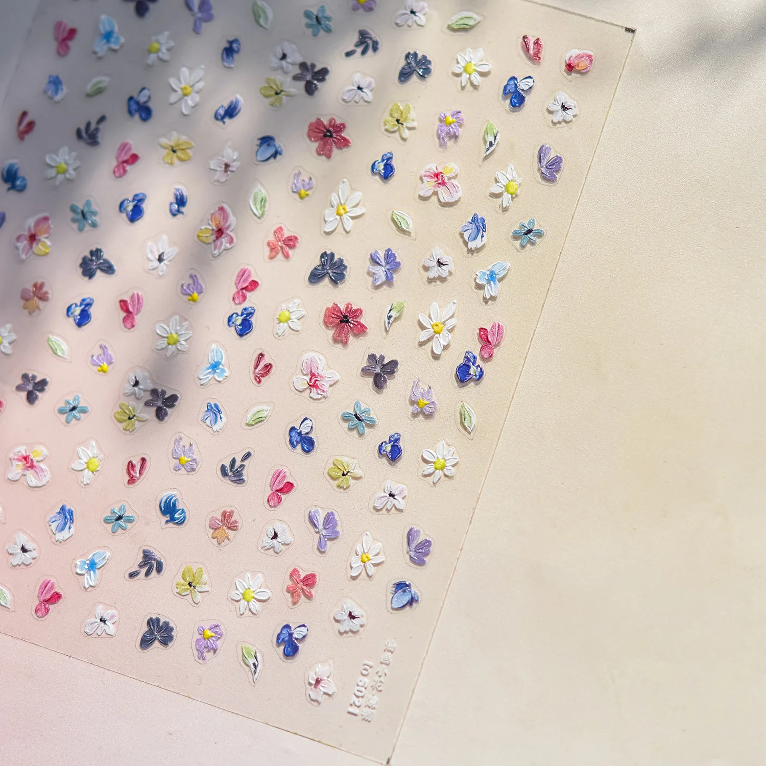 Camellia Flower Blooming Petal Floral Blue Leaves Chinese Characters Poetry Golden 5D Nail Art Sticker Adhesive Manicure Decal
