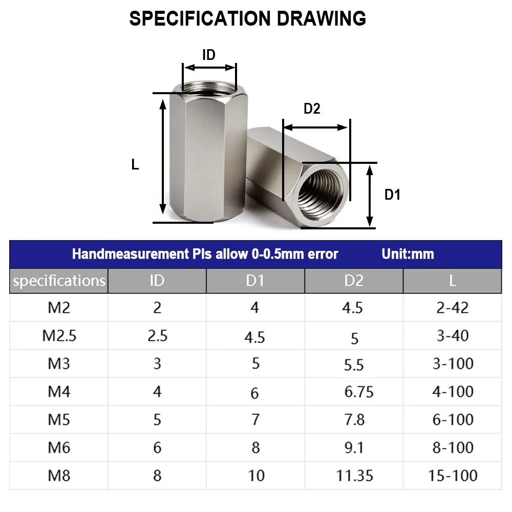 M2 M2.5 M3 M4 M5 M6 304 Stainless Steel Hex Motherboard Standoff Board Rack Stud Spacing Screw Female PCB Pillars Bolt Spacer