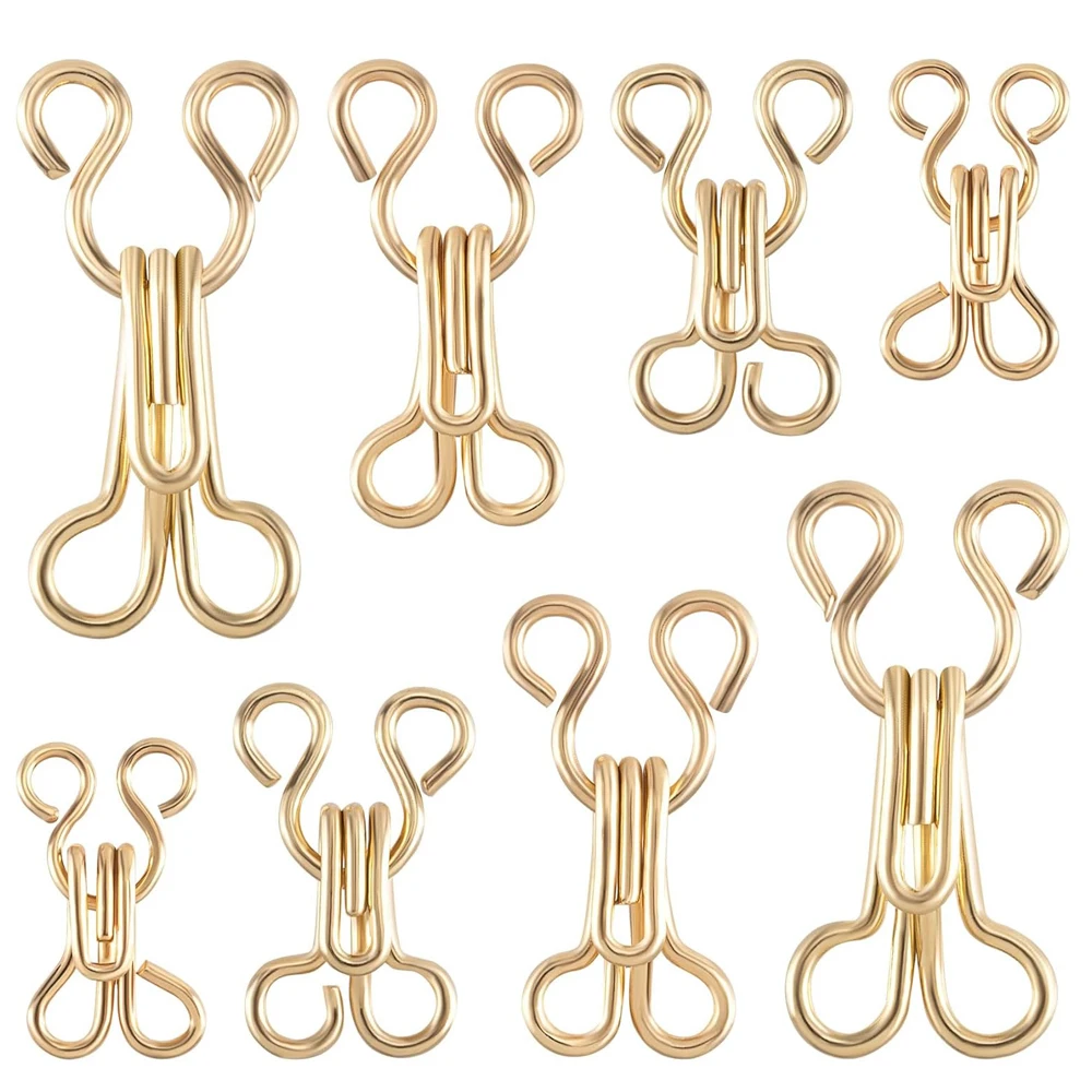 100PCS Sewing Hooks and Eyes Closure Gold Alloy Bra Hooks Sew on Snaps for Bra Clothing Replacement Trousers Skirts Crafting