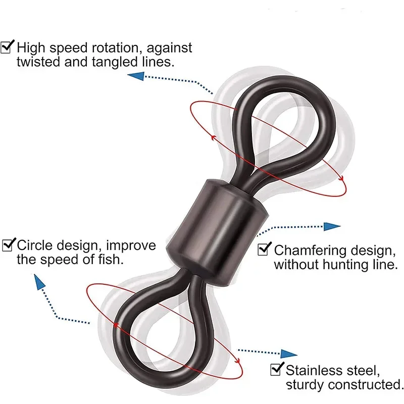 Fishing Swivels Kit Ball Bearing Rolling Swivel Fishing Tackle Saltwater Freshwater Fishing Line Connectors for Carp 200-500Pcs