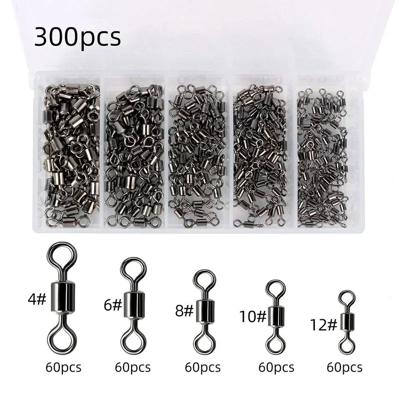 Fishing Swivels Kit Ball Bearing Rolling Swivel Fishing Tackle Saltwater Freshwater Fishing Line Connectors for Carp 200-500Pcs