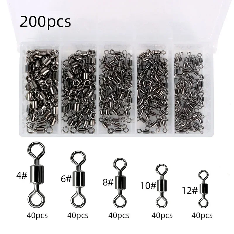 Fishing Swivels Kit Ball Bearing Rolling Swivel Fishing Tackle Saltwater Freshwater Fishing Line Connectors for Carp 200-500Pcs