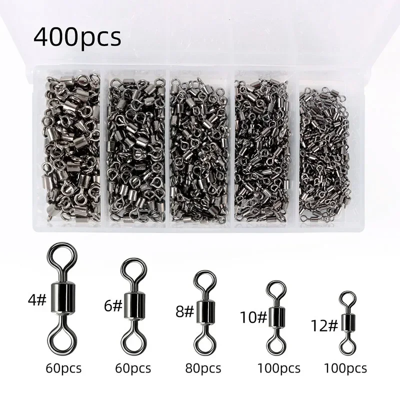 Fishing Swivels Kit Ball Bearing Rolling Swivel Fishing Tackle Saltwater Freshwater Fishing Line Connectors for Carp 200-500Pcs