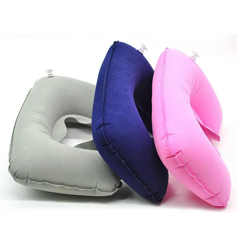 1-4Pcs Travel Pillow Car Air Flight Office Inflatable Neck Pillow Short Plush Cover PVC Support Headrest Soft Nursing Cushion