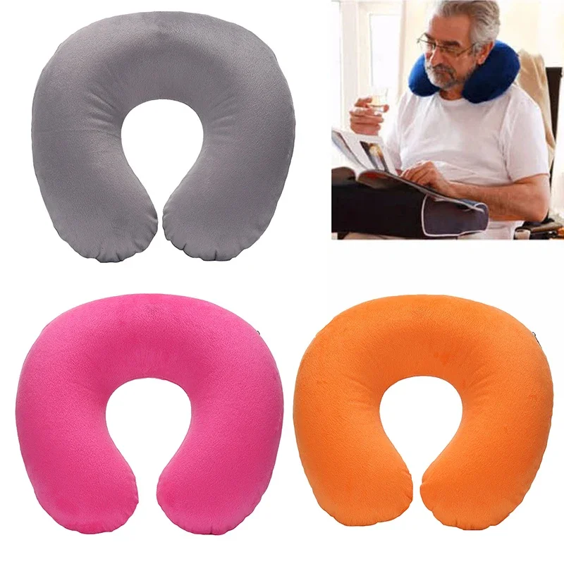 1-4Pcs Travel Pillow Car Air Flight Office Inflatable Neck Pillow Short Plush Cover PVC Support Headrest Soft Nursing Cushion