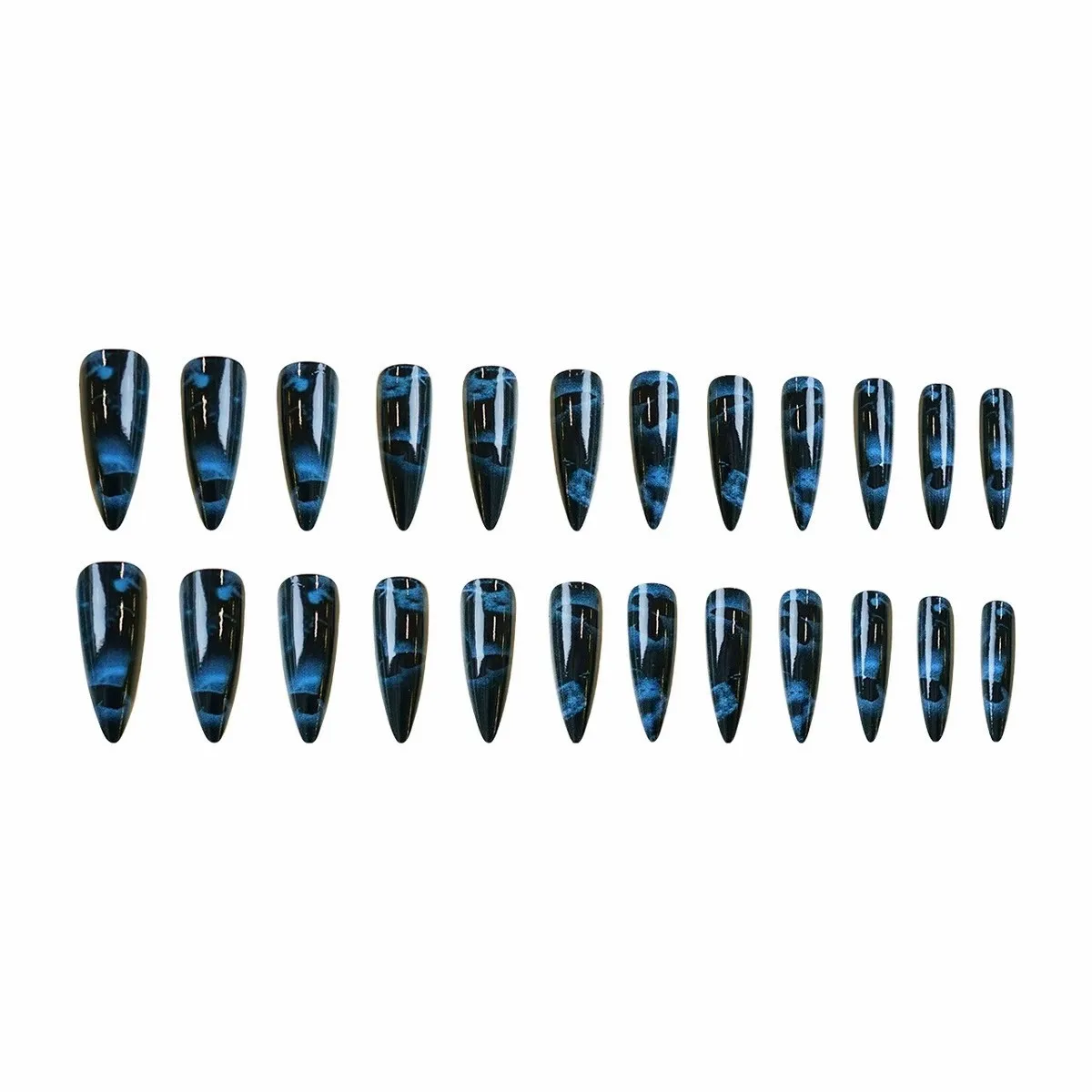 24PCS Dark Blue Butterfly Y2k False Nails Spicy Girls Gradient French Pointed Fake Nails Press On Long Stiletto Artificial Nails
