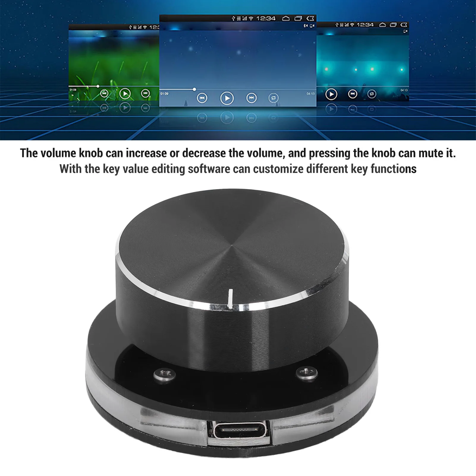 USB Volume Controller Knob for Android System PC Multimedia Type C External Media Adjustment Controller with RGB Light