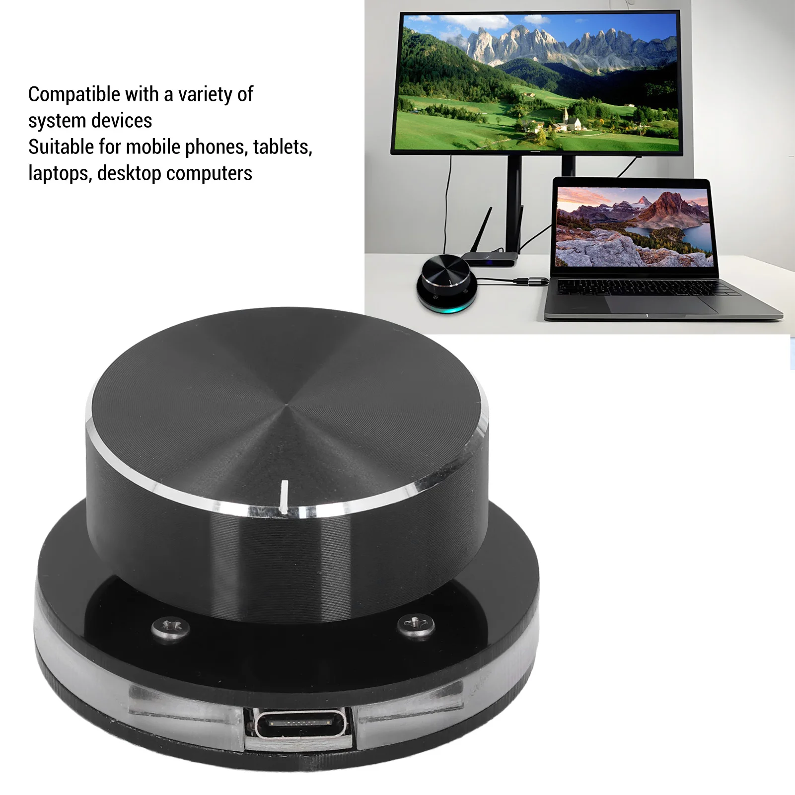USB Volume Controller Knob for Android System PC Multimedia Type C External Media Adjustment Controller with RGB Light