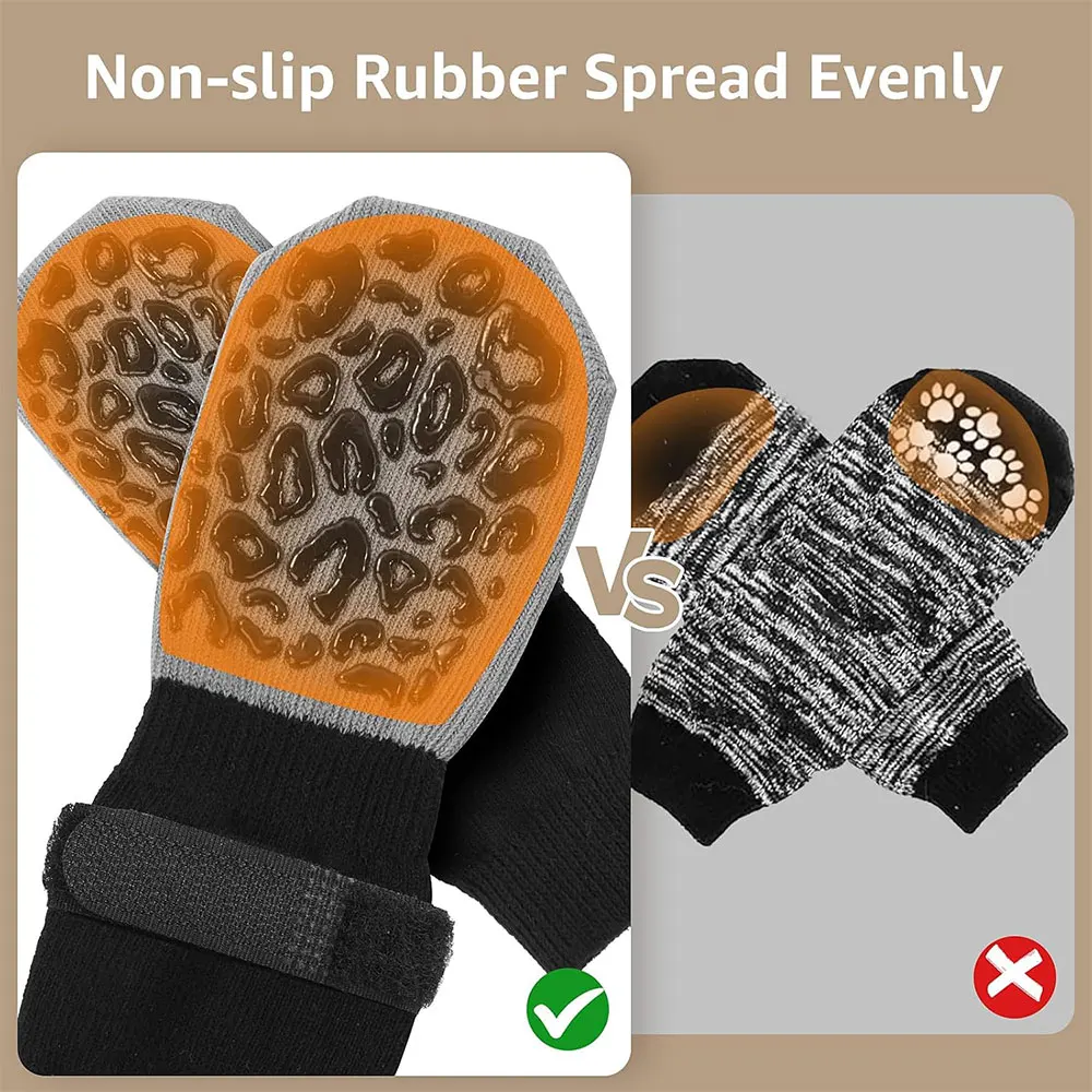 4-Pack Anti-Slip Dog Socks, Prevent Licking and Biting of Hard Wooden Floors, Strong Grip, Paw Protection, Anti-Scratch, Double-Sided Anti-Slip Dog Socks