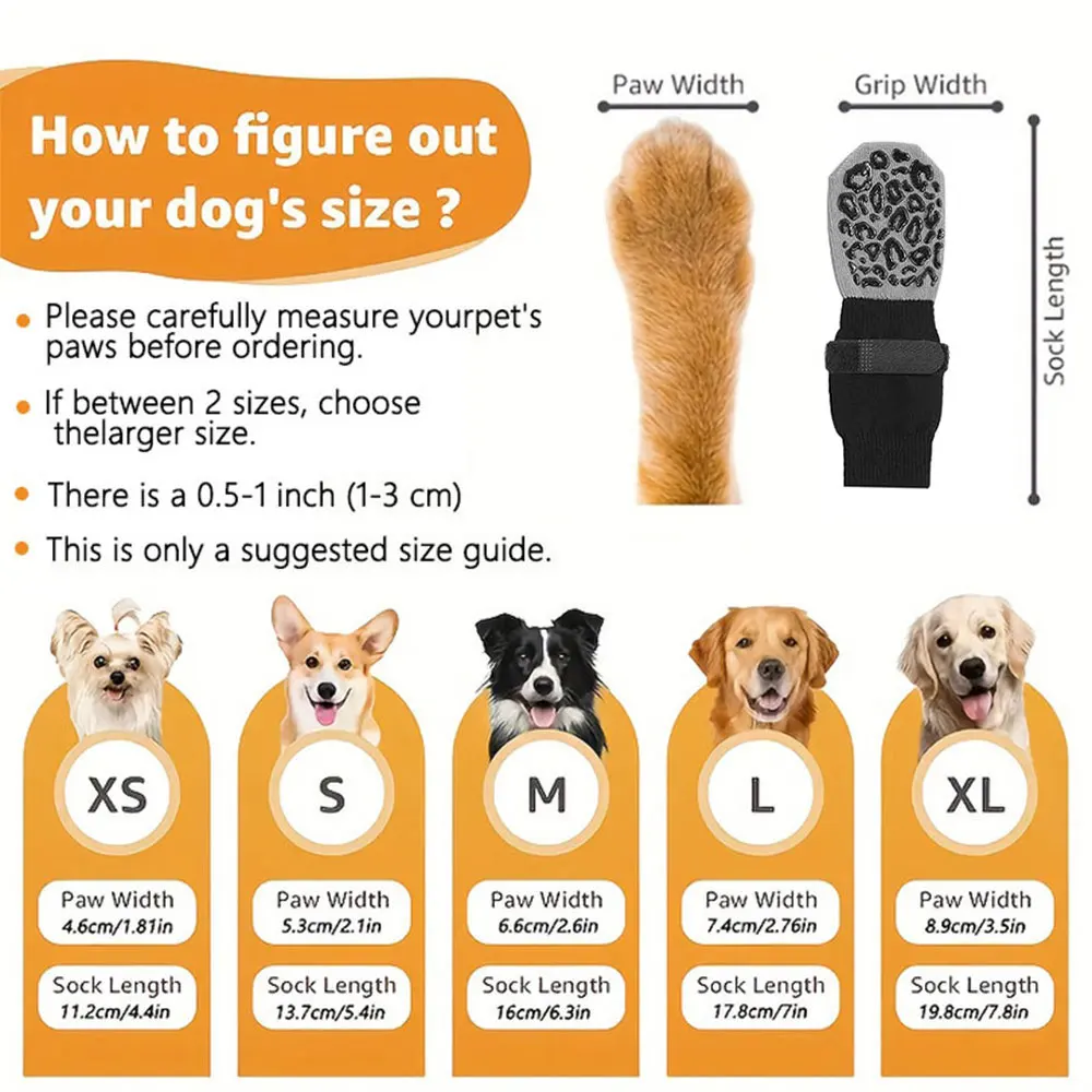 4-Pack Anti-Slip Dog Socks, Prevent Licking and Biting of Hard Wooden Floors, Strong Grip, Paw Protection, Anti-Scratch, Double-Sided Anti-Slip Dog Socks