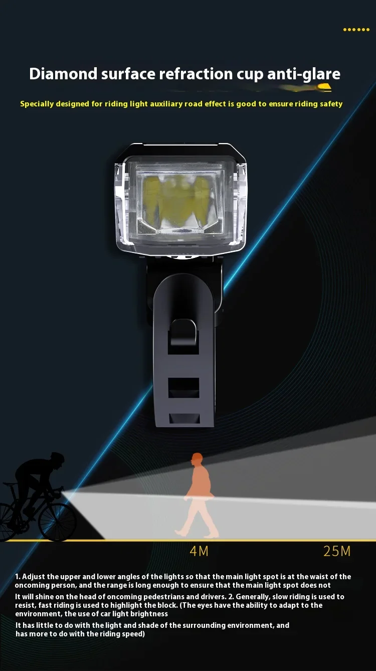 Bicycle Light Portable Bike Light IPX6 Flashlight Aluminum Front Lamp Type-C Charging MTB Road Cycling Highlight