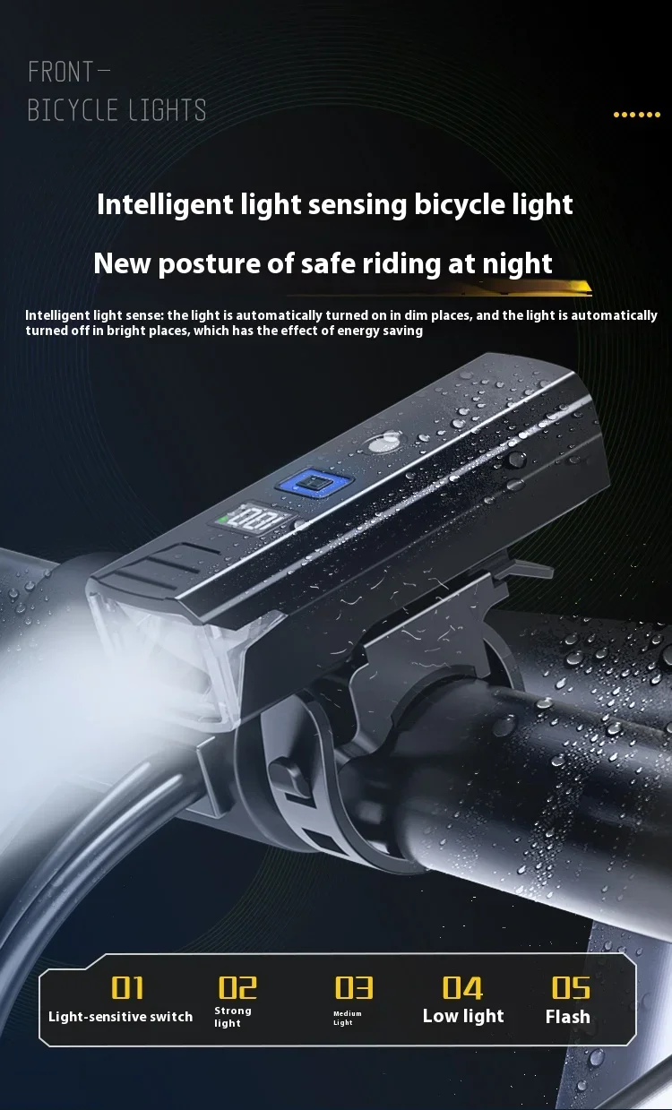 Bicycle Light Portable Bike Light IPX6 Flashlight Aluminum Front Lamp Type-C Charging MTB Road Cycling Highlight