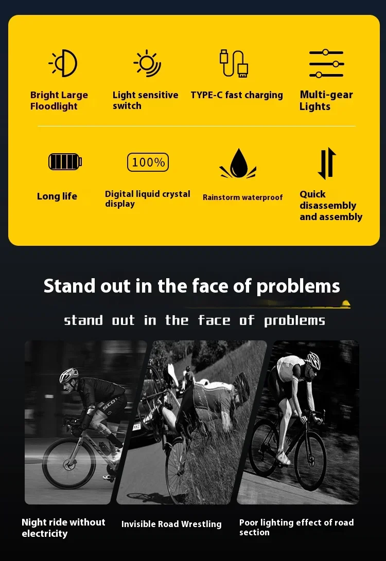 Bicycle Light Portable Bike Light IPX6 Flashlight Aluminum Front Lamp Type-C Charging MTB Road Cycling Highlight