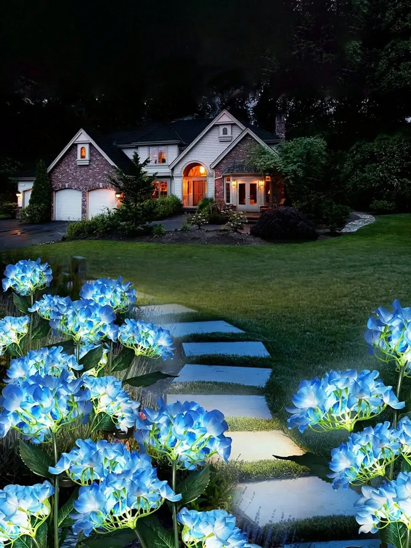 1PC Solar Hydrangea Lights With 3 Heads,LED Artificial Flower Lights,Used For Outdoor Yard, Garden,Lawn,Fence,Pathway Decoration