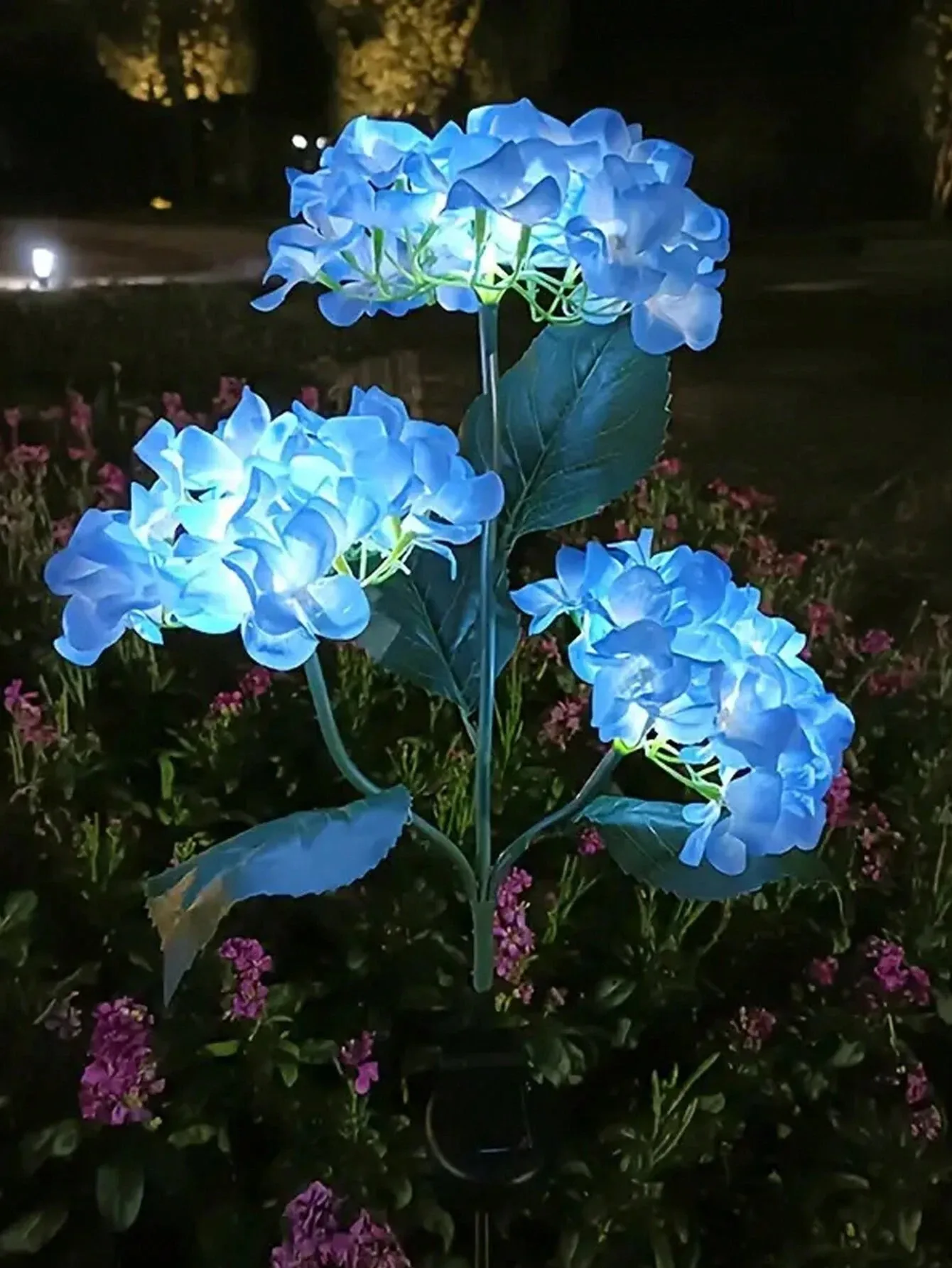 1PC Solar Hydrangea Lights With 3 Heads,LED Artificial Flower Lights,Used For Outdoor Yard, Garden,Lawn,Fence,Pathway Decoration