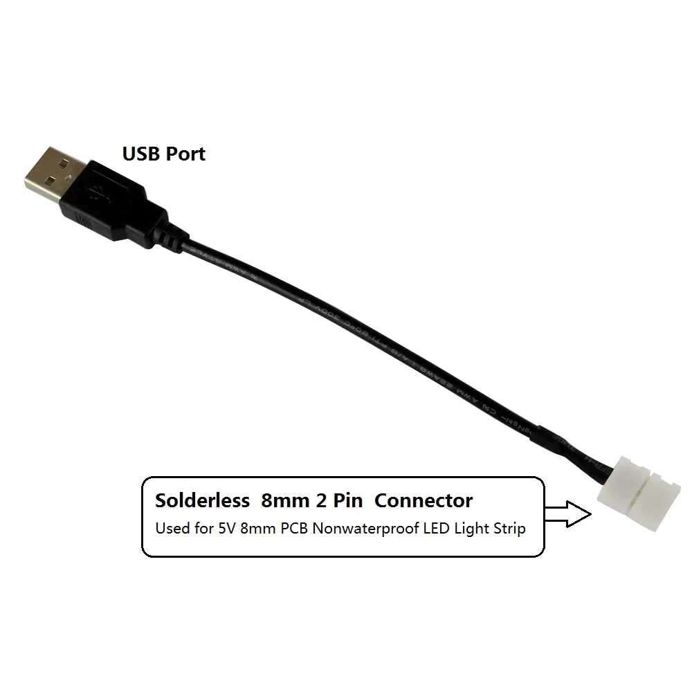 5pcs/10pcs LED Connector USB Cable to 2Pin 8MM 10MM Solderless Quick Connectors for 5V SMD 2835 3528 5050 LED Ribbon Strip Light