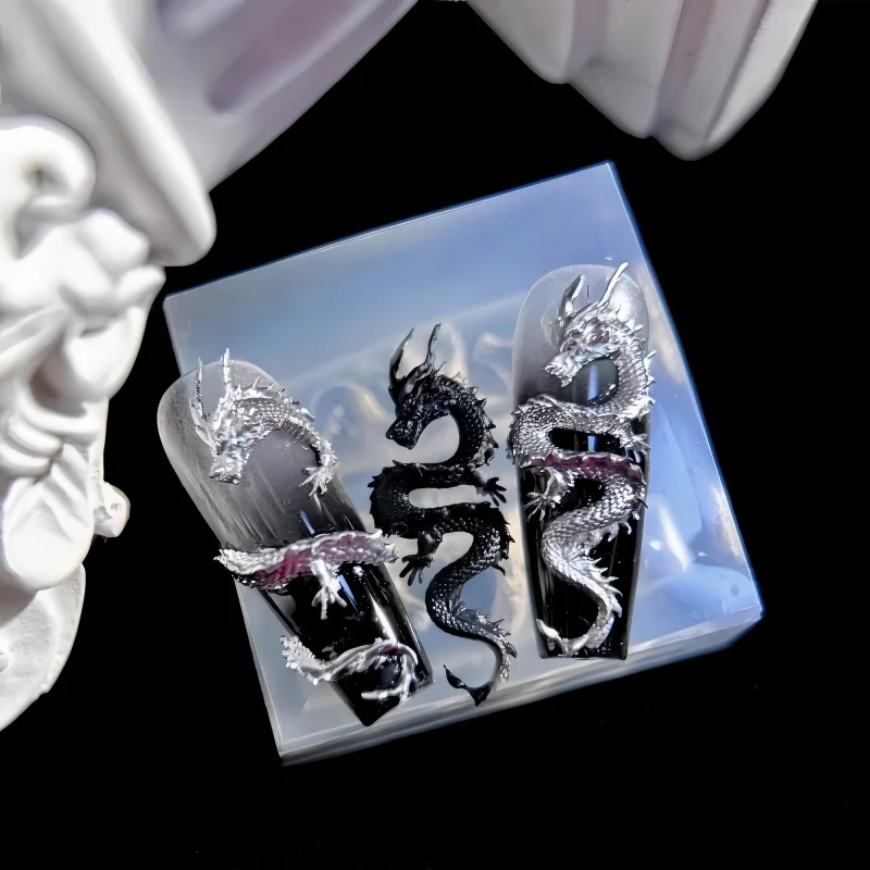 1Pc Nail Silicone Dragon Mold 3D Embossed Stencils Exquisite Art Decorations Nail Mold Template