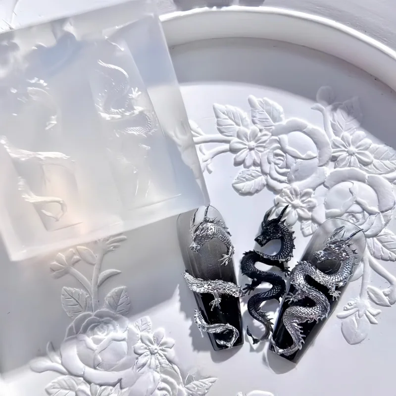 1Pc Nail Silicone Dragon Mold 3D Embossed Stencils Exquisite Art Decorations Nail Mold Template