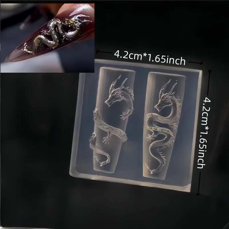 1Pc Nail Silicone Dragon Mold 3D Embossed Stencils Exquisite Art Decorations Nail Mold Template