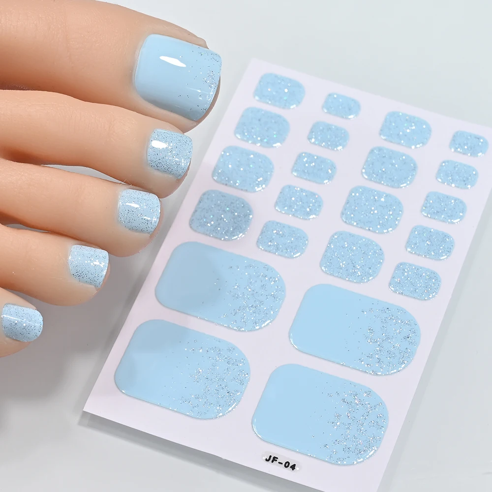 5Sheets/110Tips Summer Glitter Toe Nail Stickers Full Cover Nail Wraps Solid Color Adhesive Toenails Decals for Women DIY Foot &