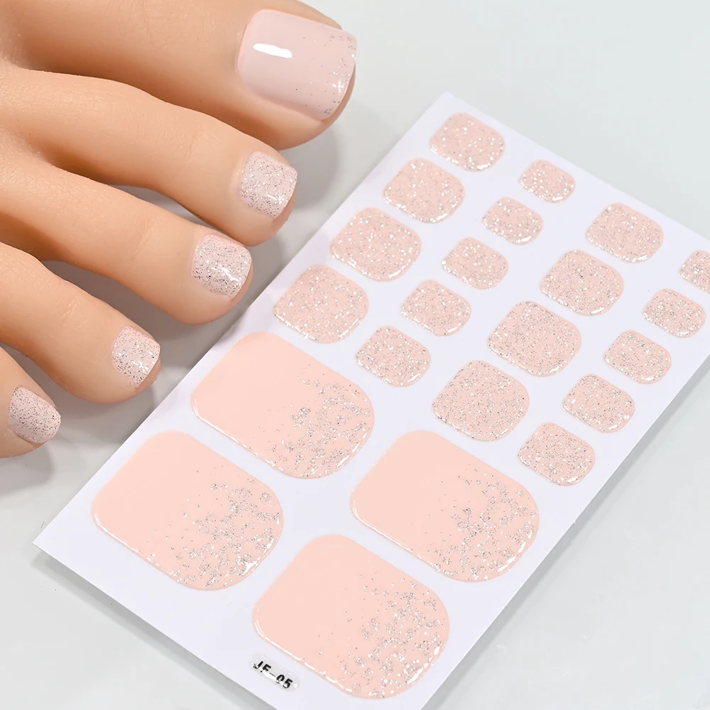 5Sheets/110Tips Summer Glitter Toe Nail Stickers Full Cover Nail Wraps Solid Color Adhesive Toenails Decals for Women DIY Foot &