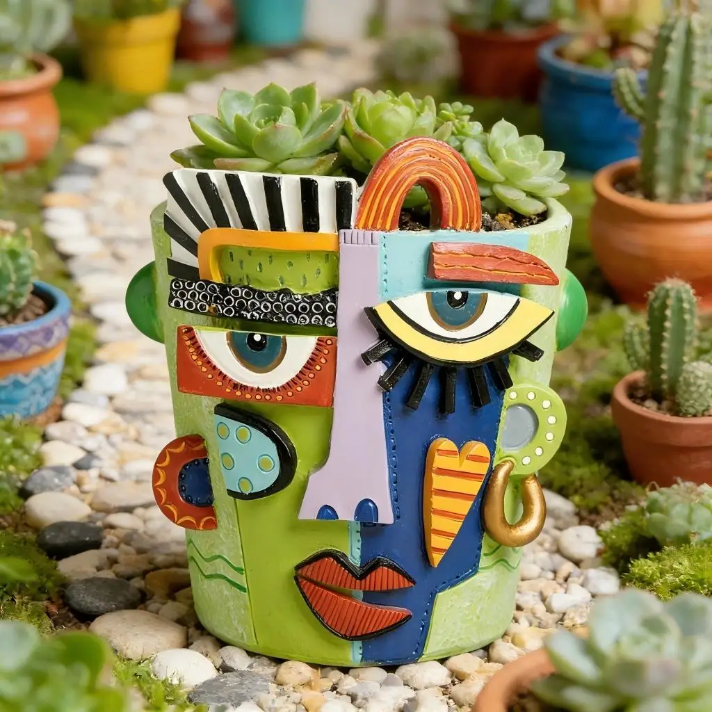 Abstract Face Flower Pot Decorative Planter Picasso Vases Balcony Succulent Plant Holder Ornament Home Garden Decor Accessory