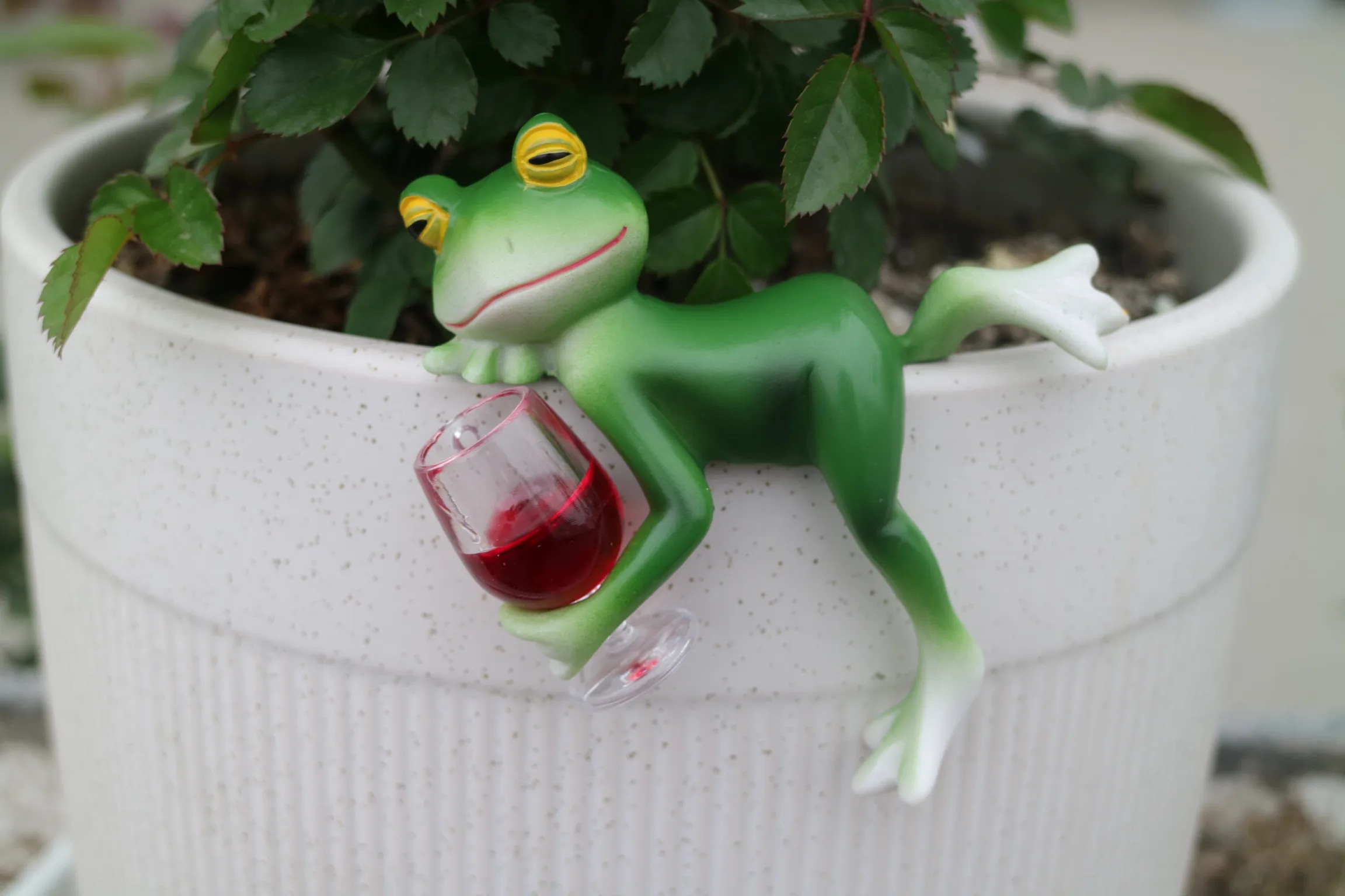 A delightful green frog and wine glass ornament – suitable for indoor and outdoor decoration in gardens, aquariums, garden ponds, flower pot edges, and frog-themed gardens.