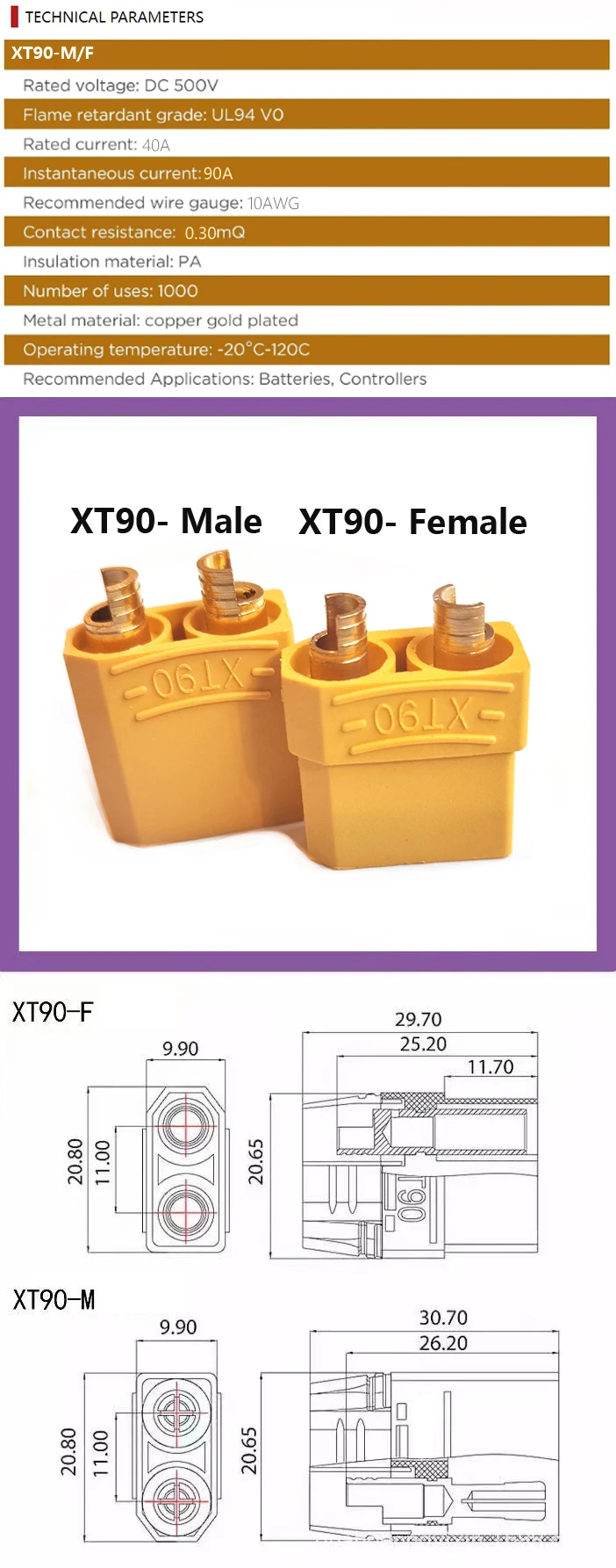 XT60 X90 to M8 O Ring Eyelet Battery Terminals Plug Connector Cable 10/12AWG Charger Side Power for RC Lipo Battery FPV Racing