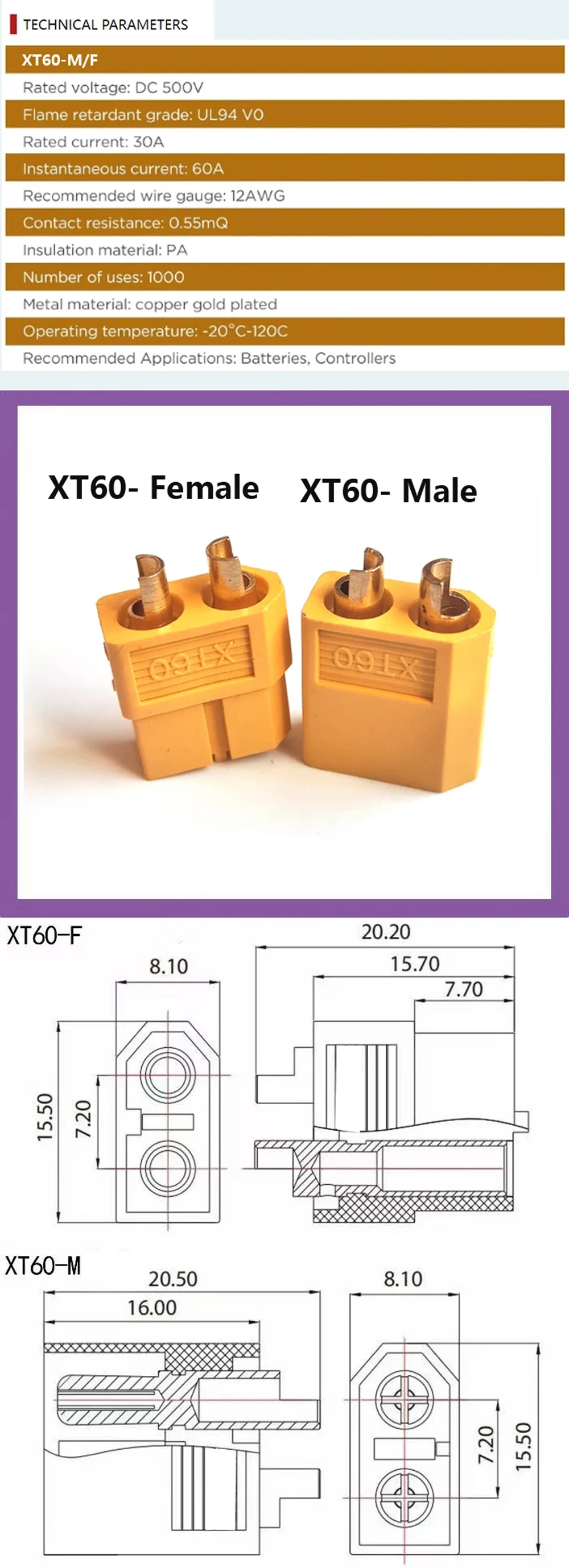 XT60 X90 to M8 O Ring Eyelet Battery Terminals Plug Connector Cable 10/12AWG Charger Side Power for RC Lipo Battery FPV Racing