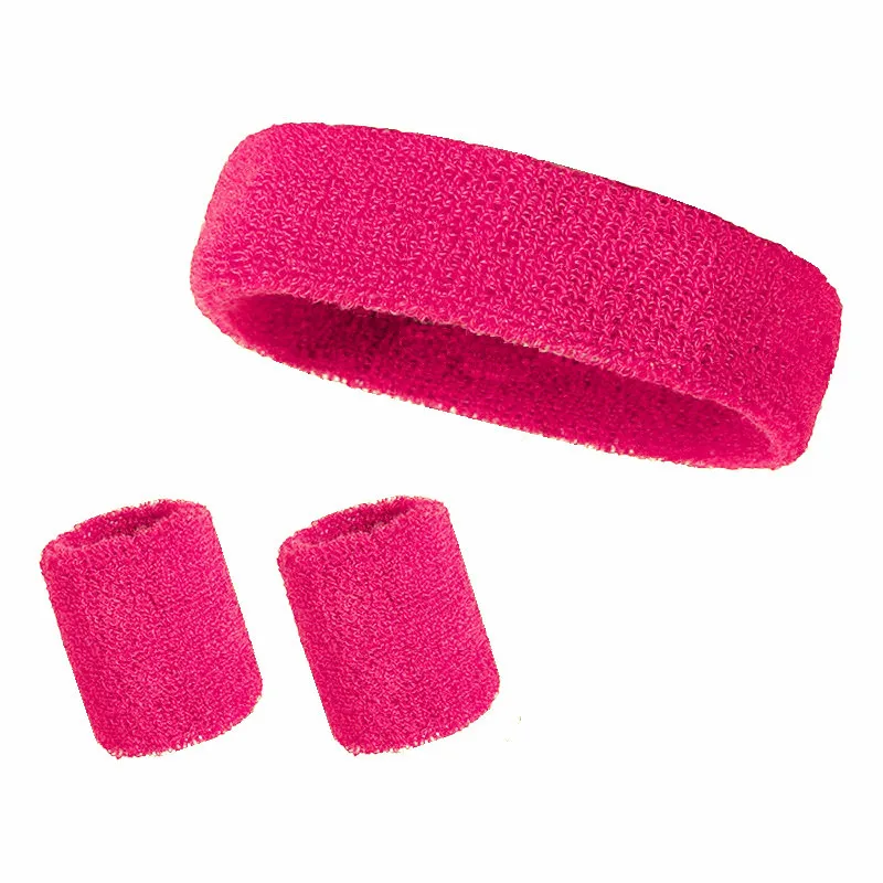 New Hot Athletic Sweatband Hairband Headband Wristband Set in 3-Pack Cotton Head Sweat Bands for Running, Cycling, Yoga, Spa