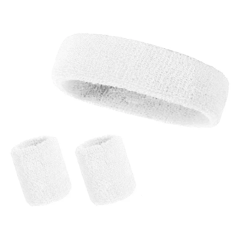 New Hot Athletic Sweatband Hairband Headband Wristband Set in 3-Pack Cotton Head Sweat Bands for Running, Cycling, Yoga, Spa