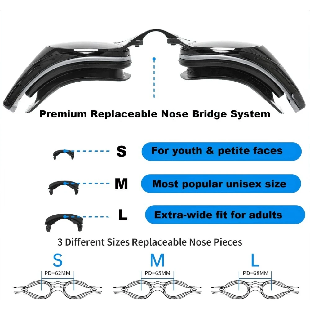 Custom Myopia Prescription Swim Goggles for Adult Kids, Anti-Fog,Left/Right Different Power (-6.0 to Plano), Adjustable Strap