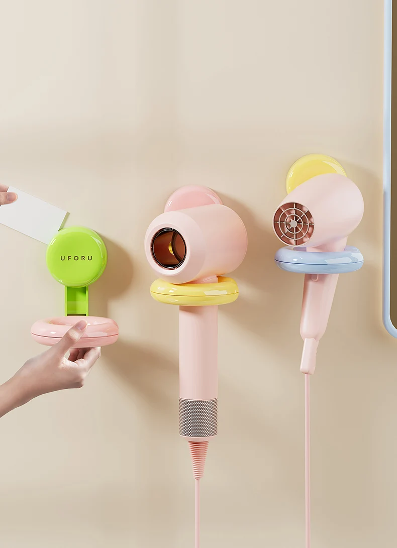 UFORU Wall-mounted Hair Dryer Shelf Household Bathroom Punch-free Portable Sucker Dopamine Organizer