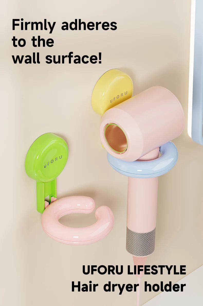 UFORU Wall-mounted Hair Dryer Shelf Household Bathroom Punch-free Portable Sucker Dopamine Organizer