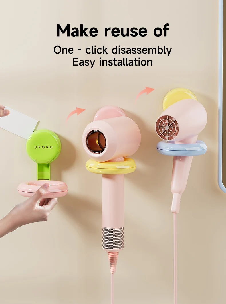 UFORU Wall-mounted Hair Dryer Shelf Household Bathroom Punch-free Portable Sucker Dopamine Organizer