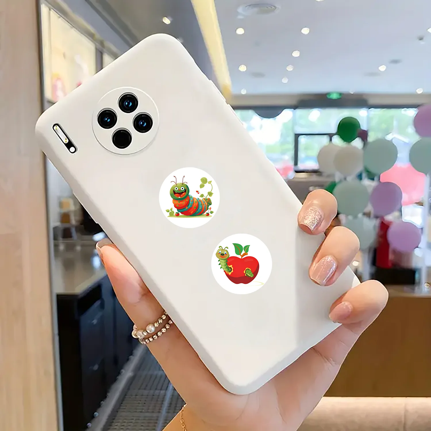 500Pcs/Roll Greedy Eat Rich Caterpillar Stickers 2.5cm/0.98'' 8 Designs Decals Diy Adorn Gifts Suitable for Various Gift Decor