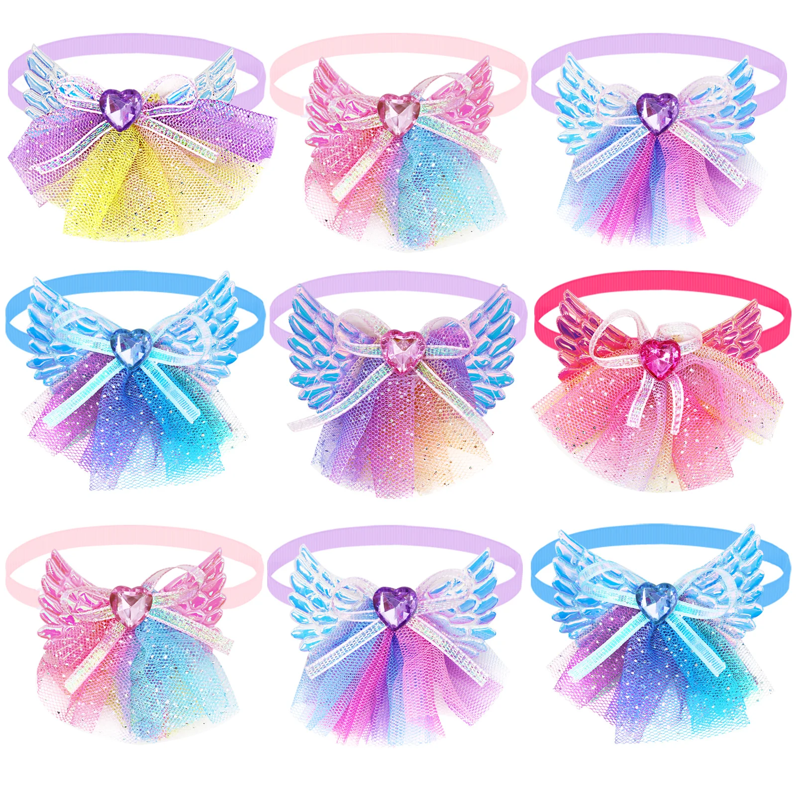 10PCS Mixed Colors Dog Bow Ties Collars Adjustable Angel Wings Pet Dog Bowties Fashion Pet Grooming Accessories For Dogs