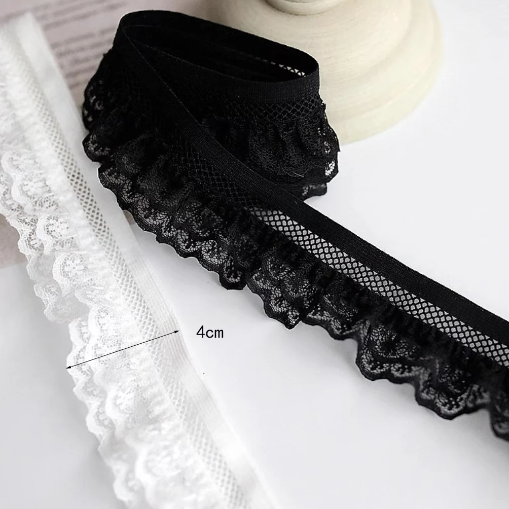 1 Yard White Black Elastic Lace Fabric Handmade DIY Accessories Party Wedding Decoration 4cm Wide